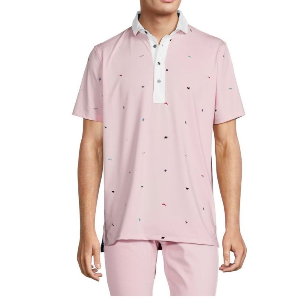 GUC Greyson Golf Shirt Polo Spirit of Louisiana Print XXL Pink Polyester $118